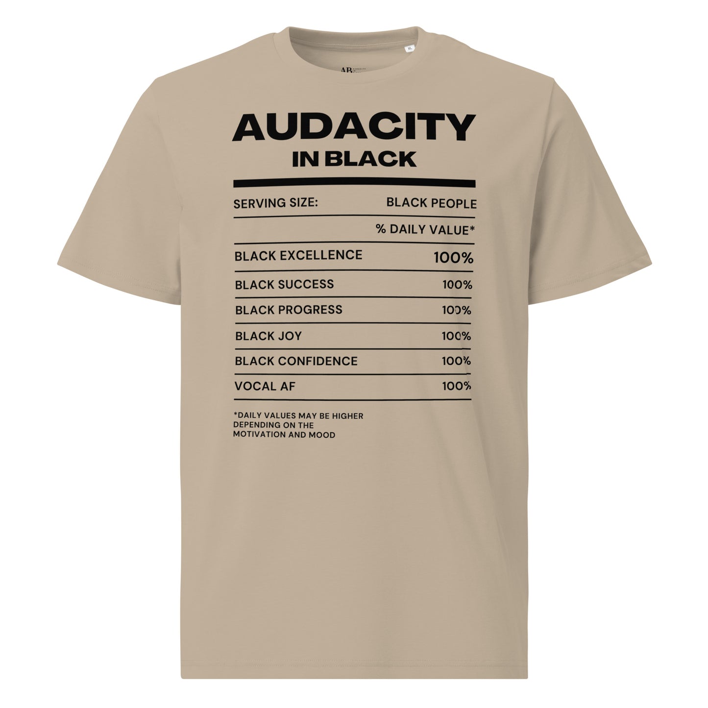 Audacity In Black DV (Unisex) organic cotton t-shirt