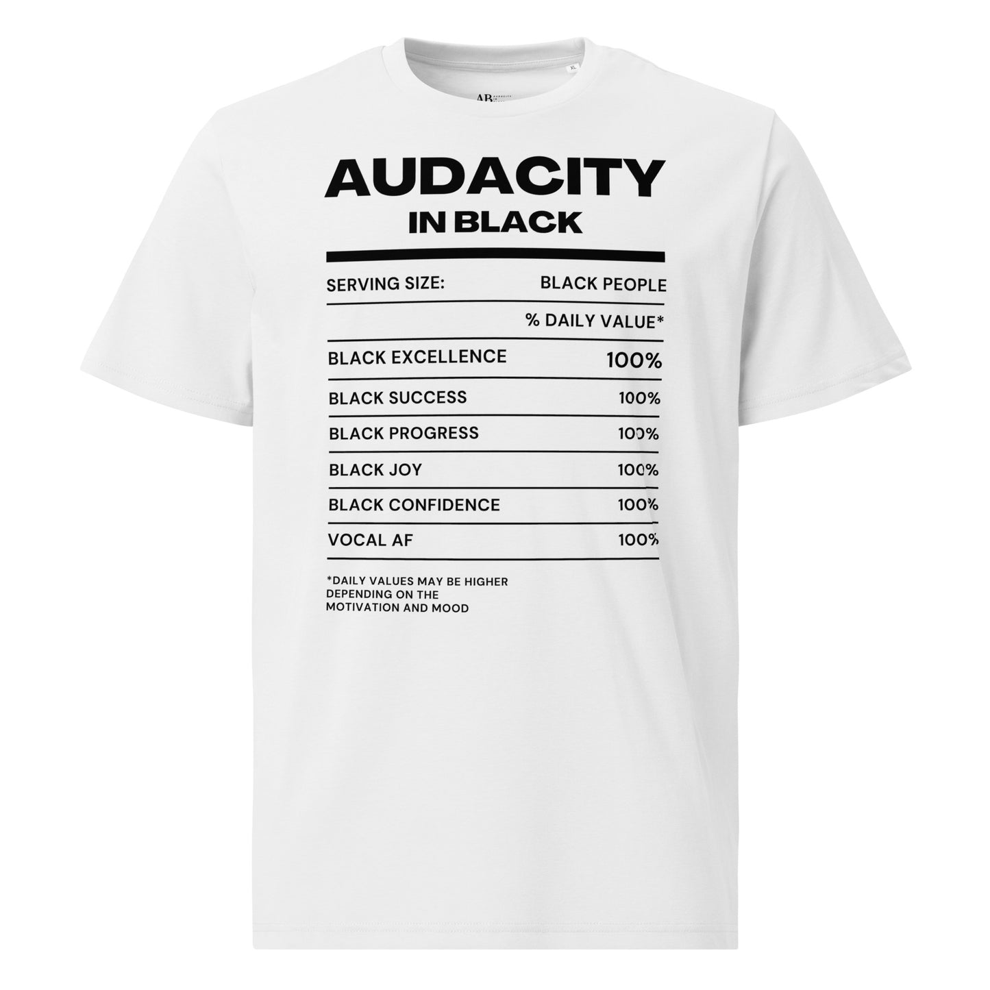 Audacity In Black DV (Unisex) organic cotton t-shirt